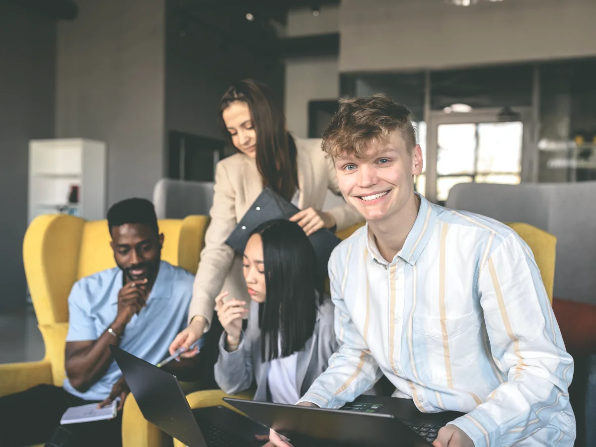 Young adults working together in a shared study space